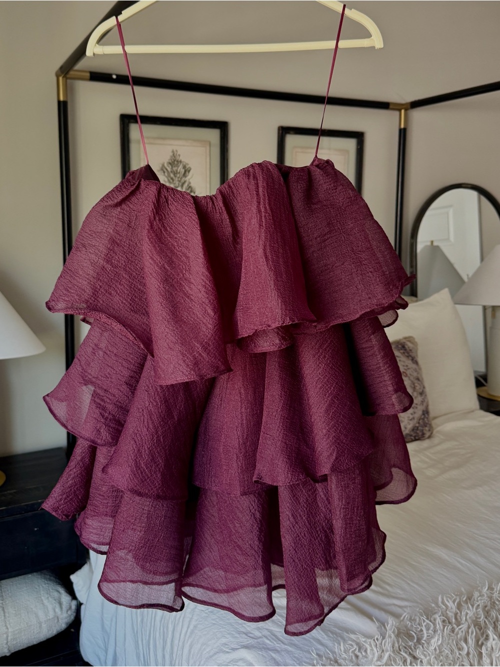 Altar'd State Burgundy Layered Ruffle Skirt